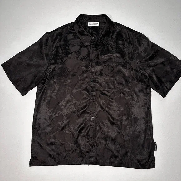 HAN KJOBENHAVN Shirt‎ Men XL Black Alien All Over Print Satin Festival EDM Club